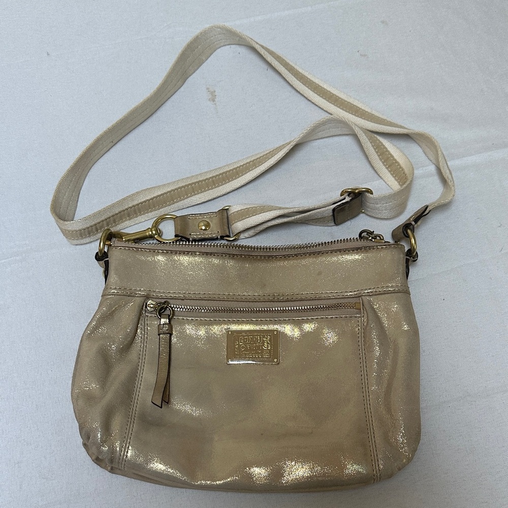 Coach Poppy Leather Metallic Gold Crossbody Bag